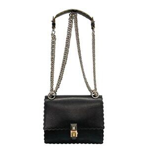 Auth FENDI Mini Kan I 8M0381 Black Leather Shoulder Bag